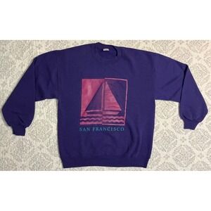 VTG 90s USA Made San Francisco Mens Sweatshirt Crewneck L Purple Sailboat Jerzee